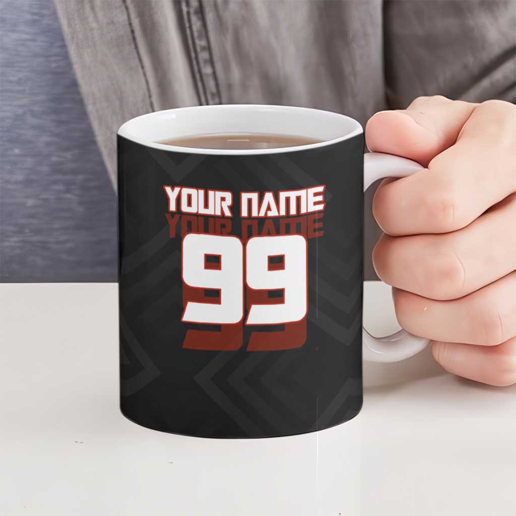 Personalized Yuji Itadori Jujutsu Kaisen Soccer Theme Ceramic Mug with Dynamic Kick Pose and Red Black Flame Graphic Design - The Mazicc