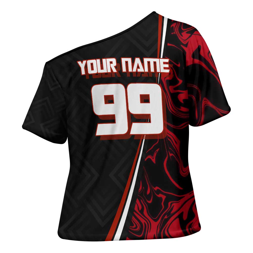 Personalized Yuji Itadori Jujutsu Kaisen Soccer Theme Cross Shoulder Shirt with Dynamic Kick Pose and Red Black Flame Graphic Design - The Mazicc