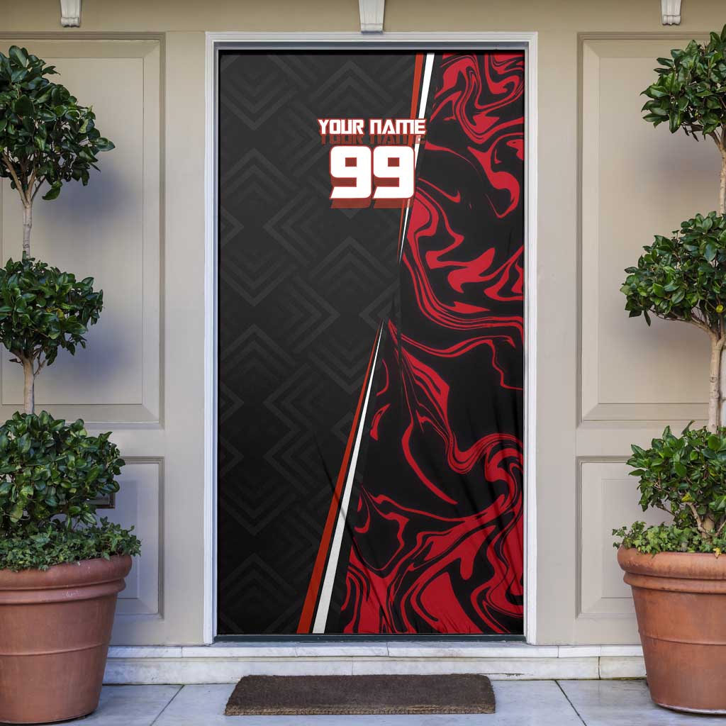 Personalized Yuji Itadori Jujutsu Kaisen Soccer Theme Door Cover with Dynamic Kick Pose and Red Black Flame Graphic Design - The Mazicc