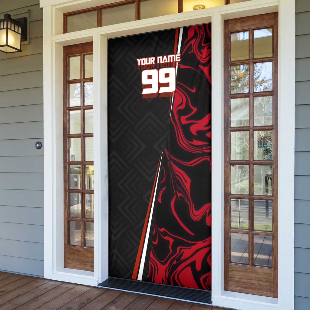 Personalized Yuji Itadori Jujutsu Kaisen Soccer Theme Door Cover with Dynamic Kick Pose and Red Black Flame Graphic Design - The Mazicc