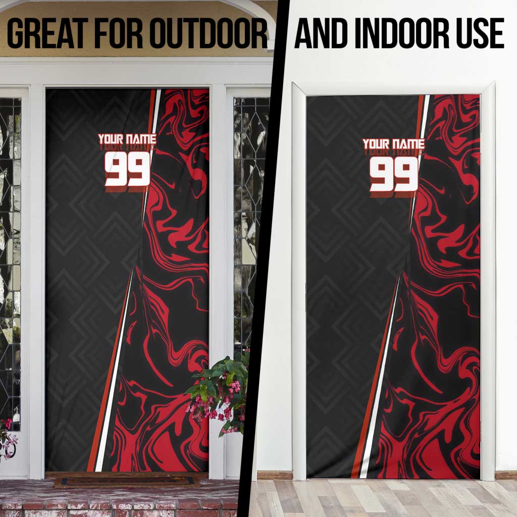 Personalized Yuji Itadori Jujutsu Kaisen Soccer Theme Door Cover with Dynamic Kick Pose and Red Black Flame Graphic Design - The Mazicc