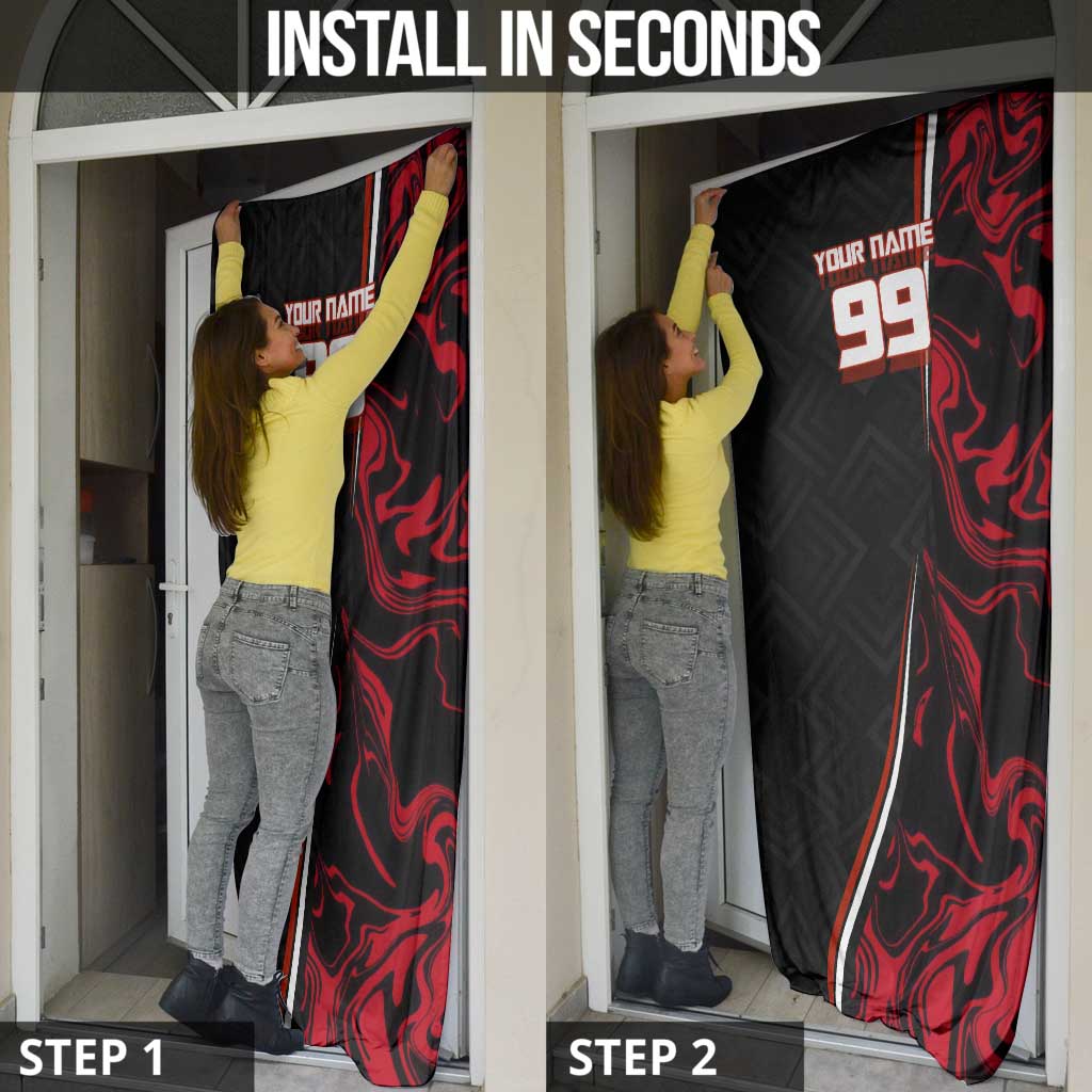 Personalized Yuji Itadori Jujutsu Kaisen Soccer Theme Door Cover with Dynamic Kick Pose and Red Black Flame Graphic Design - The Mazicc