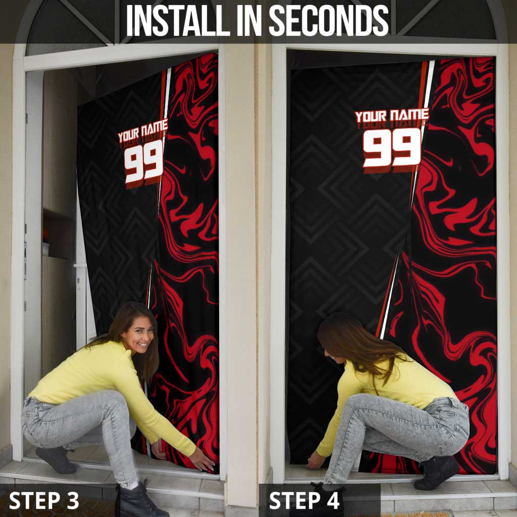 Personalized Yuji Itadori Jujutsu Kaisen Soccer Theme Door Cover with Dynamic Kick Pose and Red Black Flame Graphic Design - The Mazicc