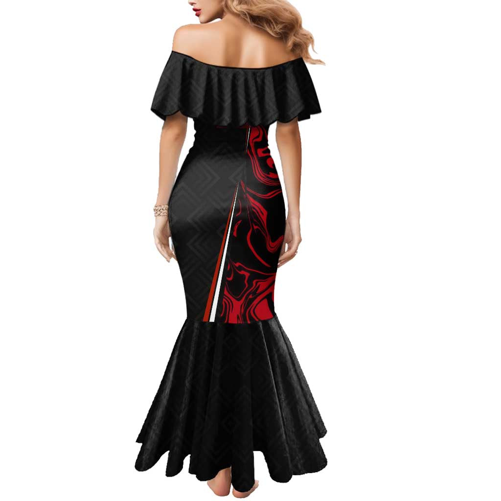 Personalized Yuji Itadori Jujutsu Kaisen Soccer Theme Family Matching Mermaid Dress and Hawaiian Shirt with Dynamic Kick Pose and Red Black Flame Graphic Design