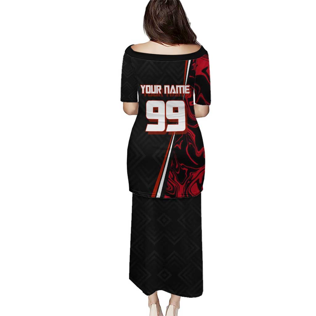 Personalized Yuji Itadori Jujutsu Kaisen Soccer Theme Family Matching Puletasi and Hawaiian Shirt with Dynamic Kick Pose and Red Black Flame Graphic Design