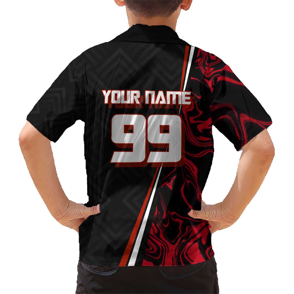 Personalized Yuji Itadori Jujutsu Kaisen Soccer Theme Family Matching Summer Maxi Dress and Hawaiian Shirt with Dynamic Kick Pose and Red Black Flame Graphic Design