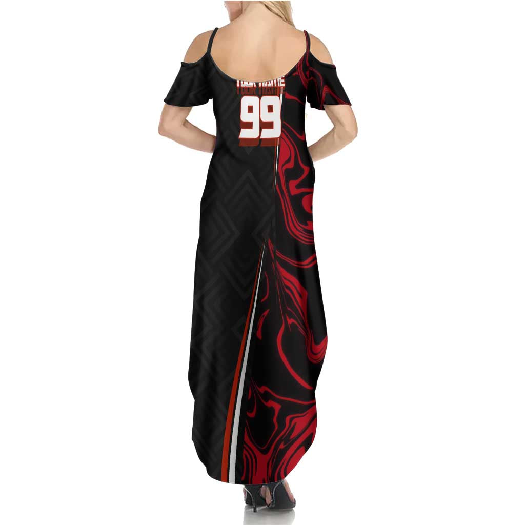 Personalized Yuji Itadori Jujutsu Kaisen Soccer Theme Family Matching Summer Maxi Dress and Hawaiian Shirt with Dynamic Kick Pose and Red Black Flame Graphic Design