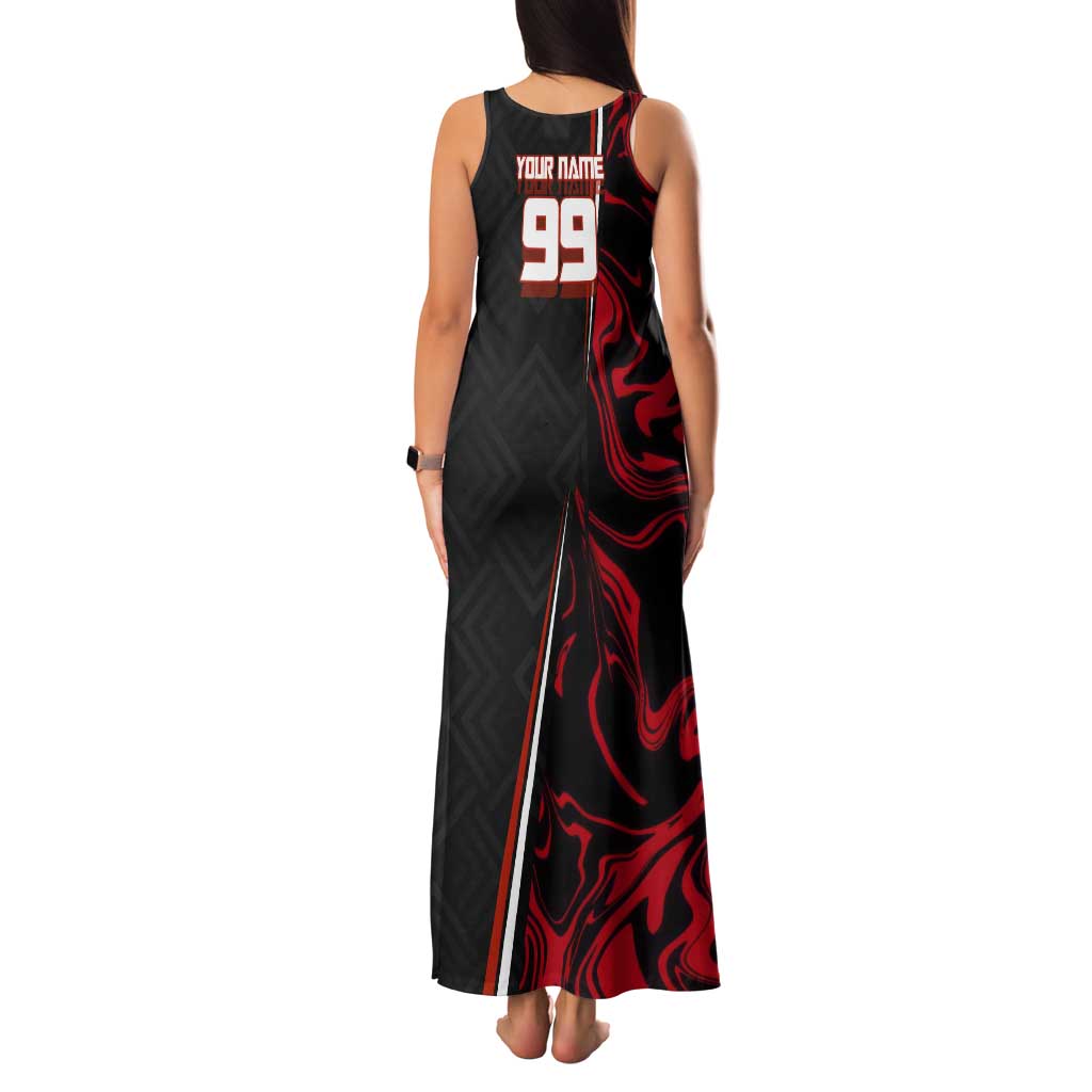 Personalized Yuji Itadori Jujutsu Kaisen Soccer Theme Family Matching Tank Maxi Dress and Hawaiian Shirt with Dynamic Kick Pose and Red Black Flame Graphic Design