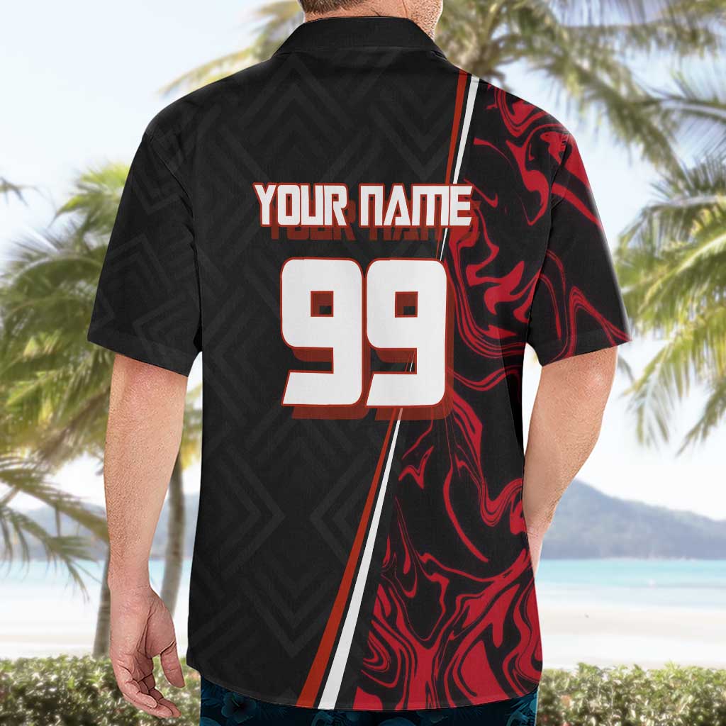 Personalized Yuji Itadori Jujutsu Kaisen Soccer Theme Hawaiian Shirt with Dynamic Kick Pose and Red Black Flame Graphic Design - The Mazicc