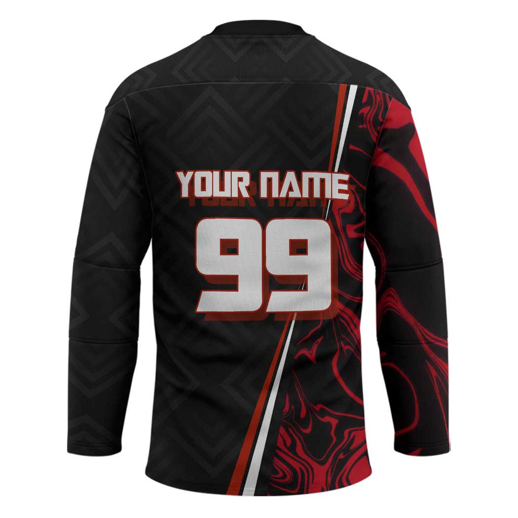 Personalized Yuji Itadori Jujutsu Kaisen Soccer Theme Hockey Jersey with Dynamic Kick Pose and Red Black Flame Graphic Design - The Mazicc