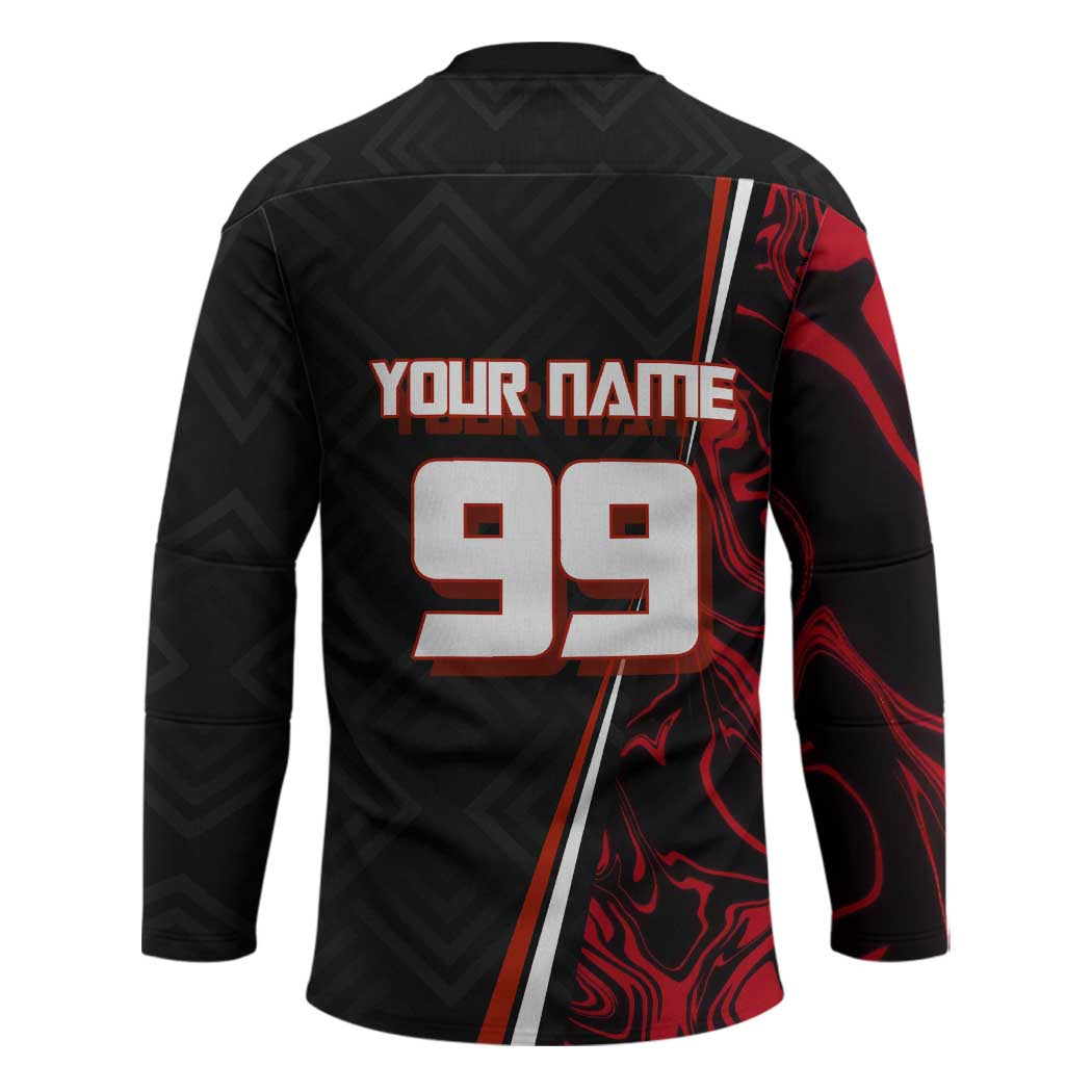 Personalized Yuji Itadori Jujutsu Kaisen Soccer Theme Hockey Jersey with Dynamic Kick Pose and Red Black Flame Graphic Design - The Mazicc