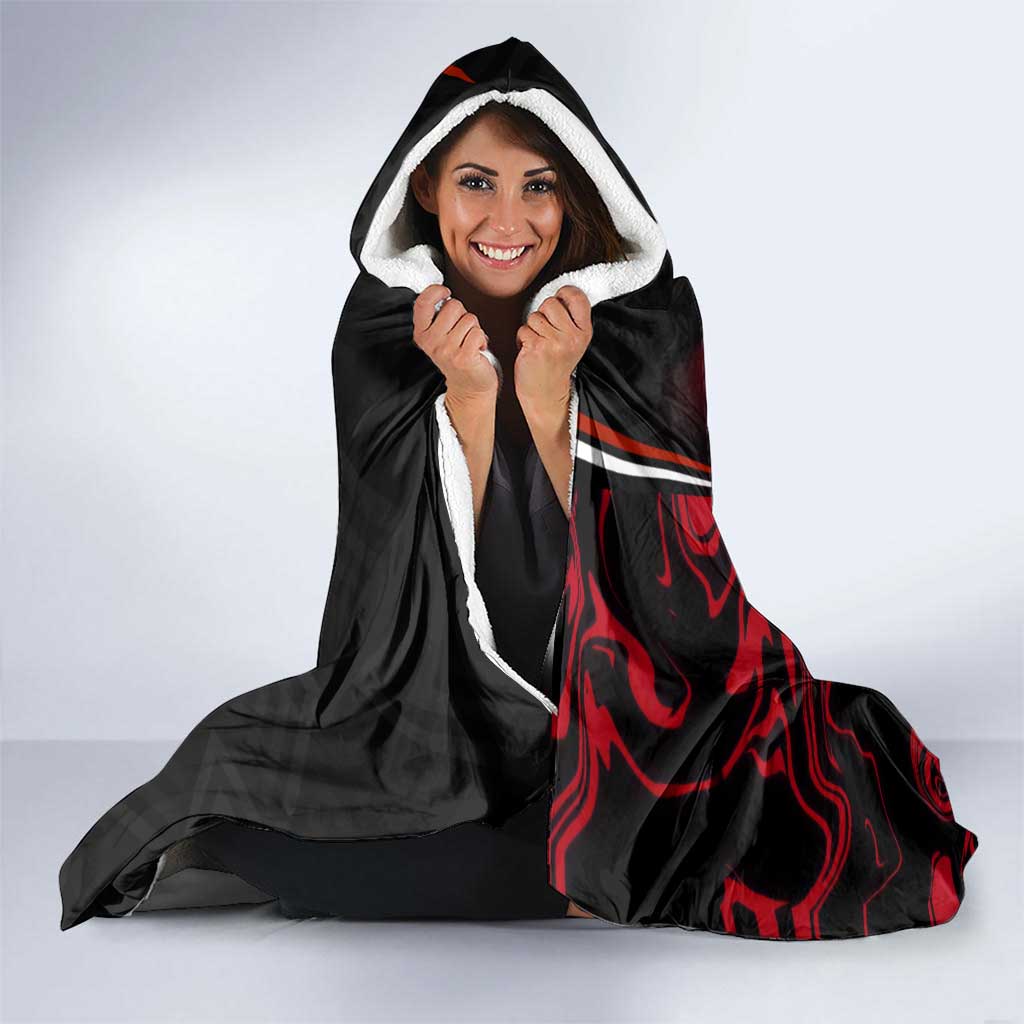 Personalized Yuji Itadori Jujutsu Kaisen Soccer Theme Hooded Blanket with Dynamic Kick Pose and Red Black Flame Graphic Design - The Mazicc