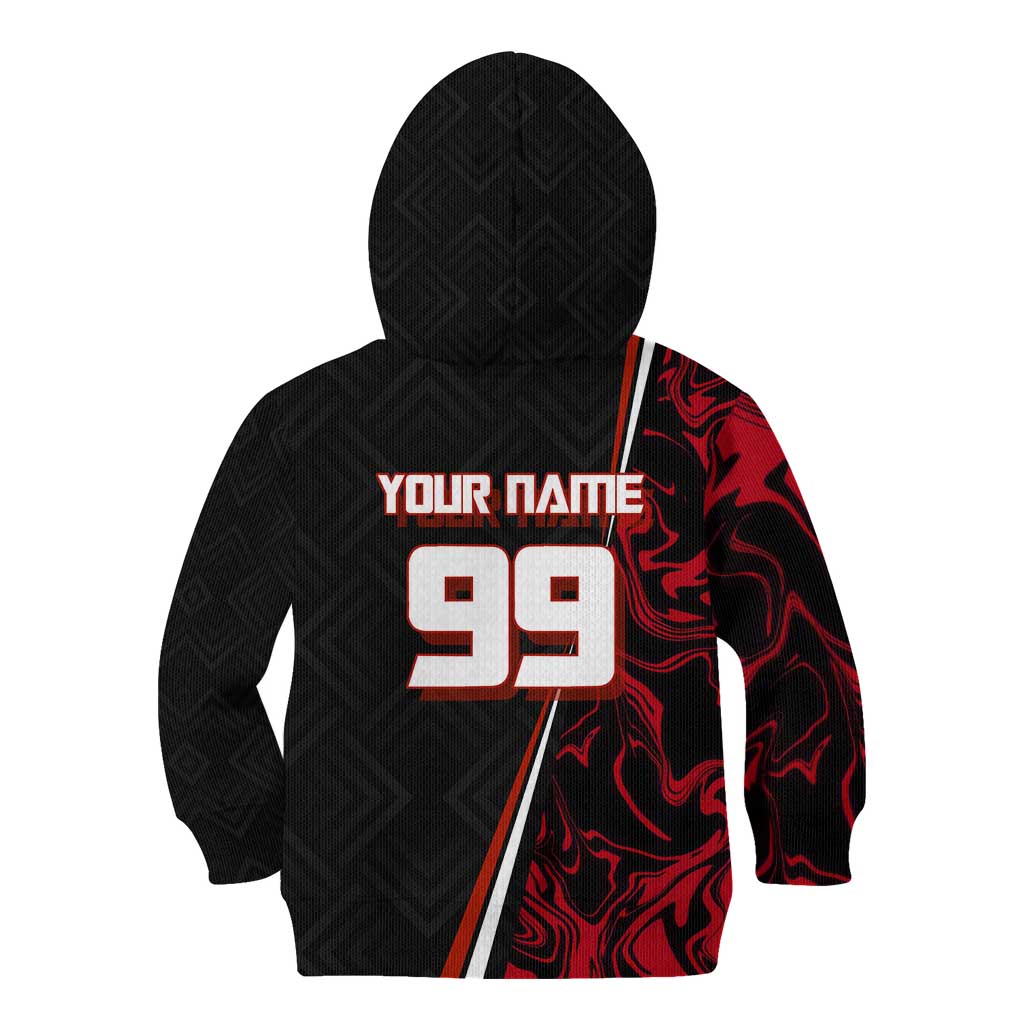 Personalized Yuji Itadori Jujutsu Kaisen Soccer Theme Kid Hoodie with Dynamic Kick Pose and Red Black Flame Graphic Design - The Mazicc