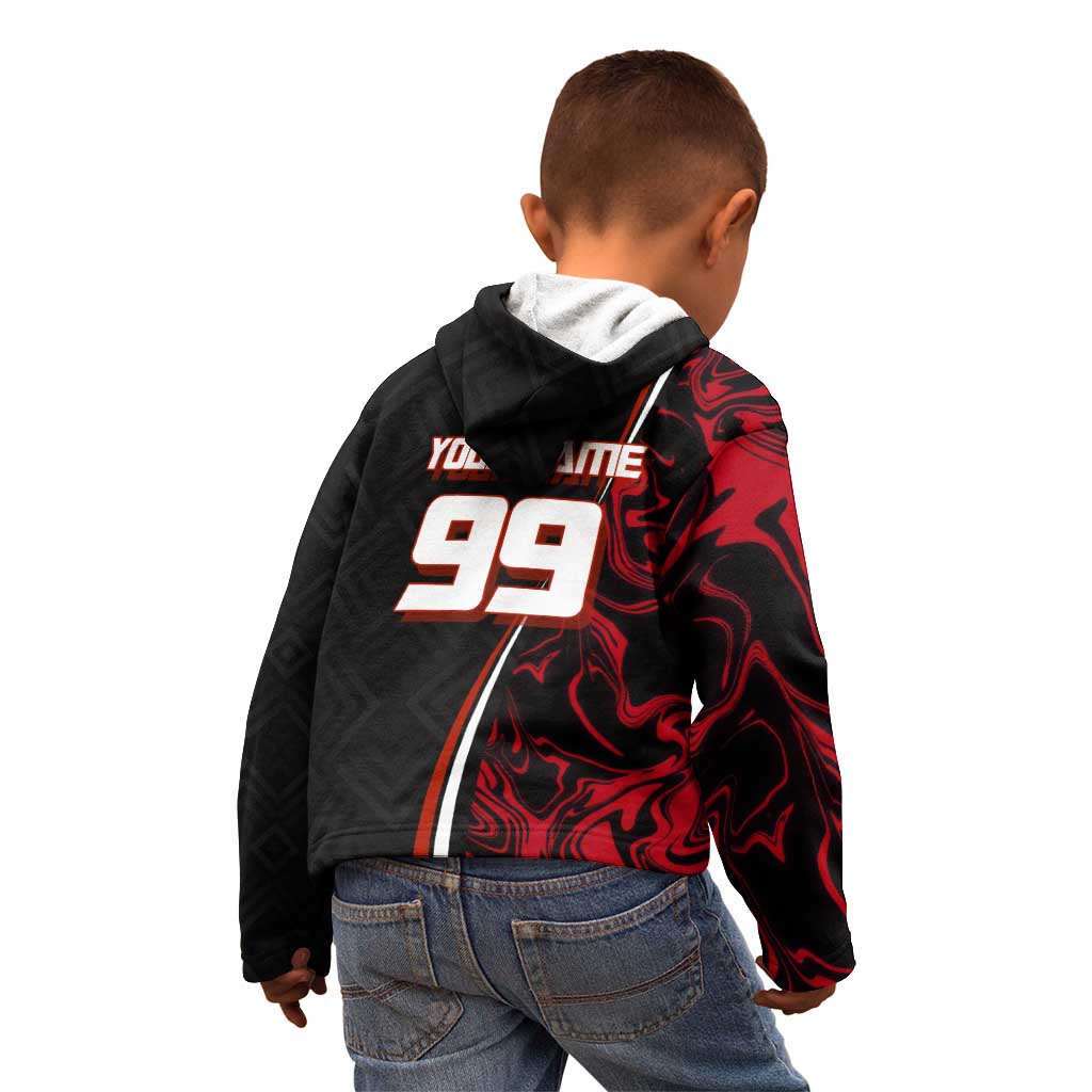 Personalized Yuji Itadori Jujutsu Kaisen Soccer Theme Kid Hoodie with Dynamic Kick Pose and Red Black Flame Graphic Design - The Mazicc