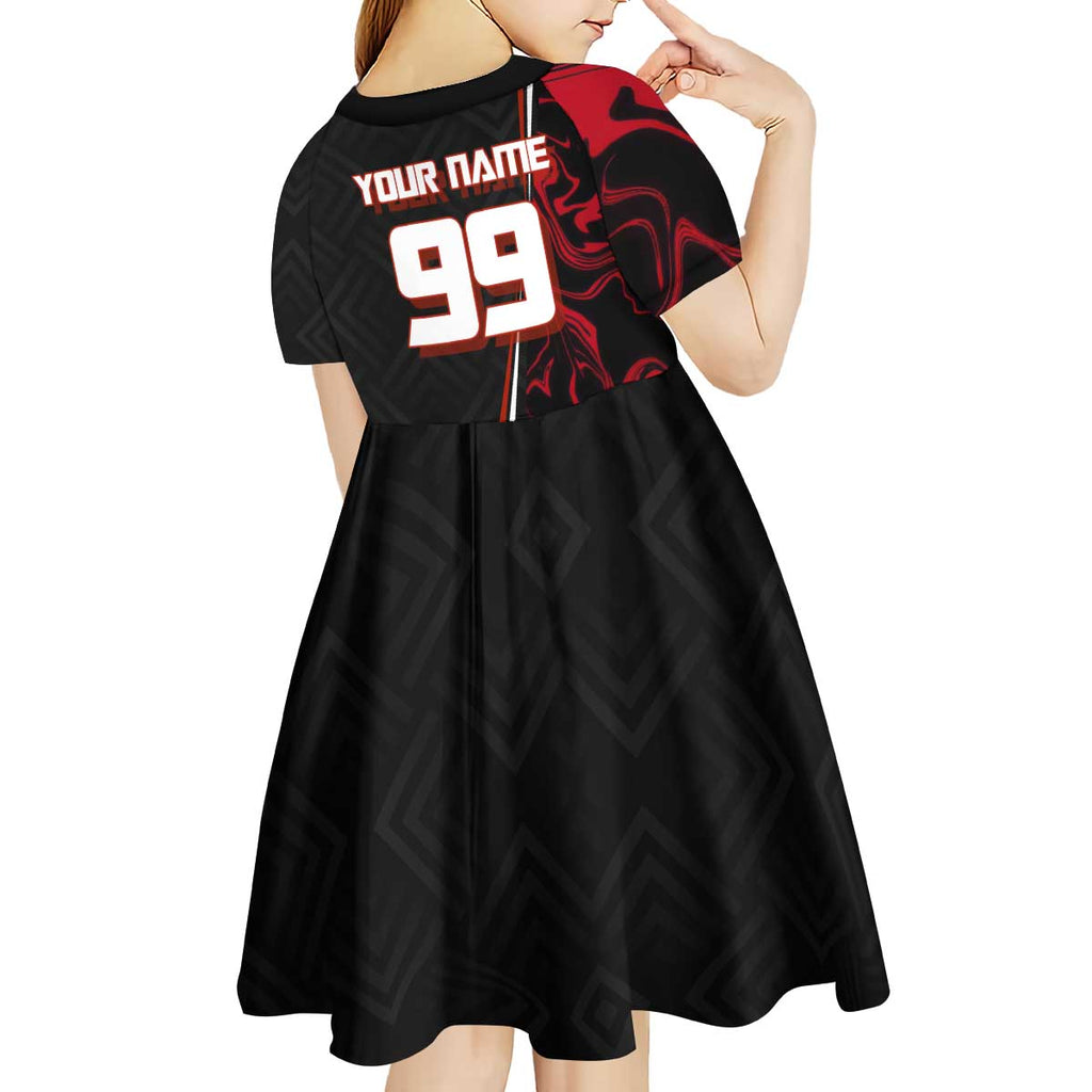 Personalized Yuji Itadori Jujutsu Kaisen Soccer Theme Kid Short Sleeve Dress with Dynamic Kick Pose and Red Black Flame Graphic Design - The Mazicc