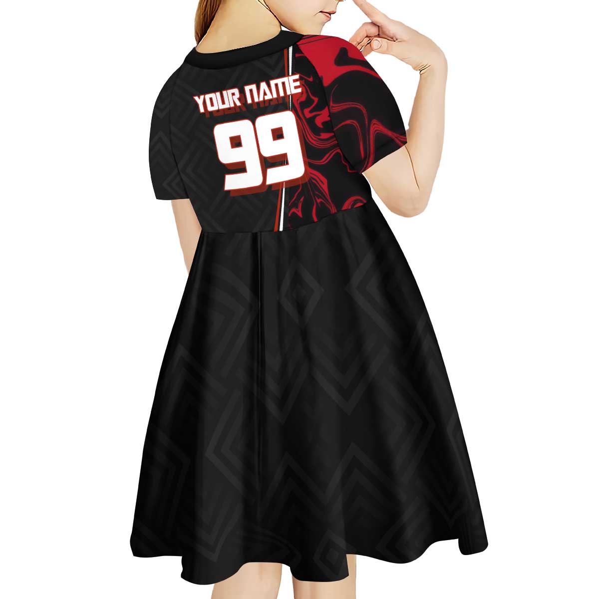 Personalized Yuji Itadori Jujutsu Kaisen Soccer Theme Kid Short Sleeve Dress with Dynamic Kick Pose and Red Black Flame Graphic Design - The Mazicc