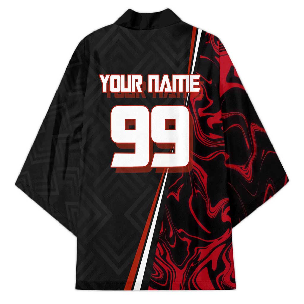 Personalized Yuji Itadori Jujutsu Kaisen Soccer Theme Kimono with Dynamic Kick Pose and Red Black Flame Graphic Design - The Mazicc