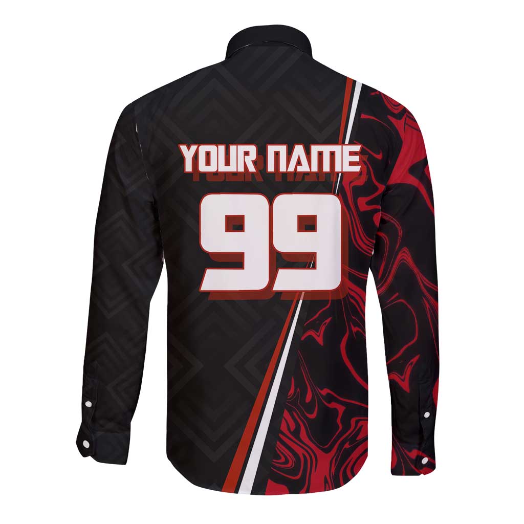 Personalized Yuji Itadori Jujutsu Kaisen Soccer Theme Long Sleeve Button Shirt with Dynamic Kick Pose and Red Black Flame Graphic Design - The Mazicc