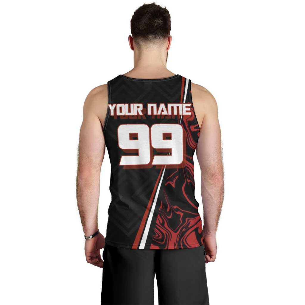 Personalized Yuji Itadori Jujutsu Kaisen Soccer Theme Men Tank Top with Dynamic Kick Pose and Red Black Flame Graphic Design - The Mazicc