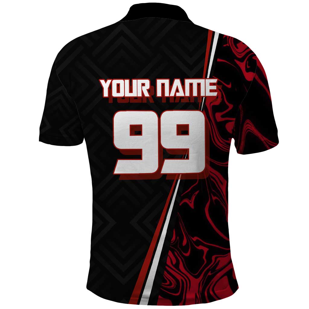 Personalized Yuji Itadori Jujutsu Kaisen Soccer Theme Polo Shirt with Dynamic Kick Pose and Red Black Flame Graphic Design - The Mazicc