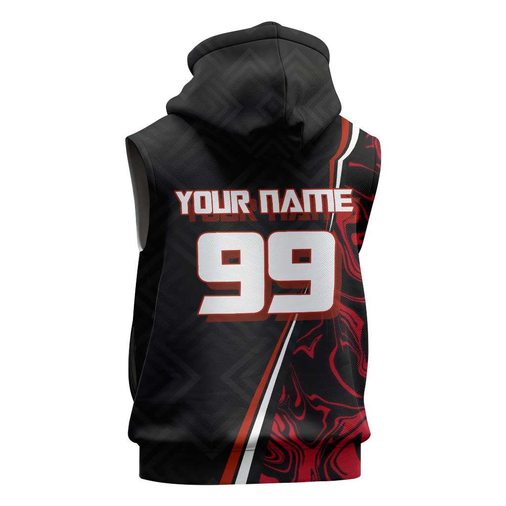 Personalized Yuji Itadori Jujutsu Kaisen Soccer Theme Sleeveless Hoodie with Dynamic Kick Pose and Red Black Flame Graphic Design - The Mazicc