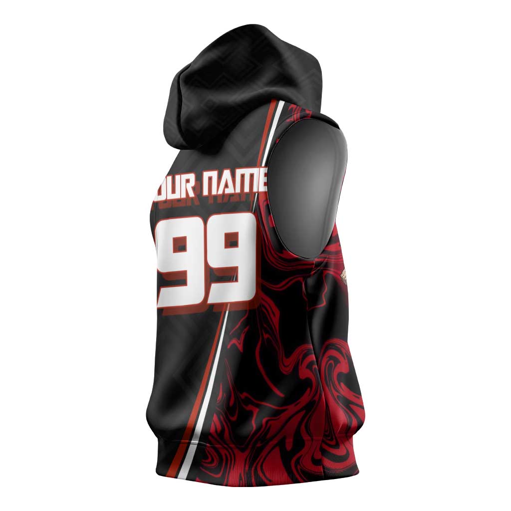 Personalized Yuji Itadori Jujutsu Kaisen Soccer Theme Sleeveless Hoodie with Dynamic Kick Pose and Red Black Flame Graphic Design - The Mazicc