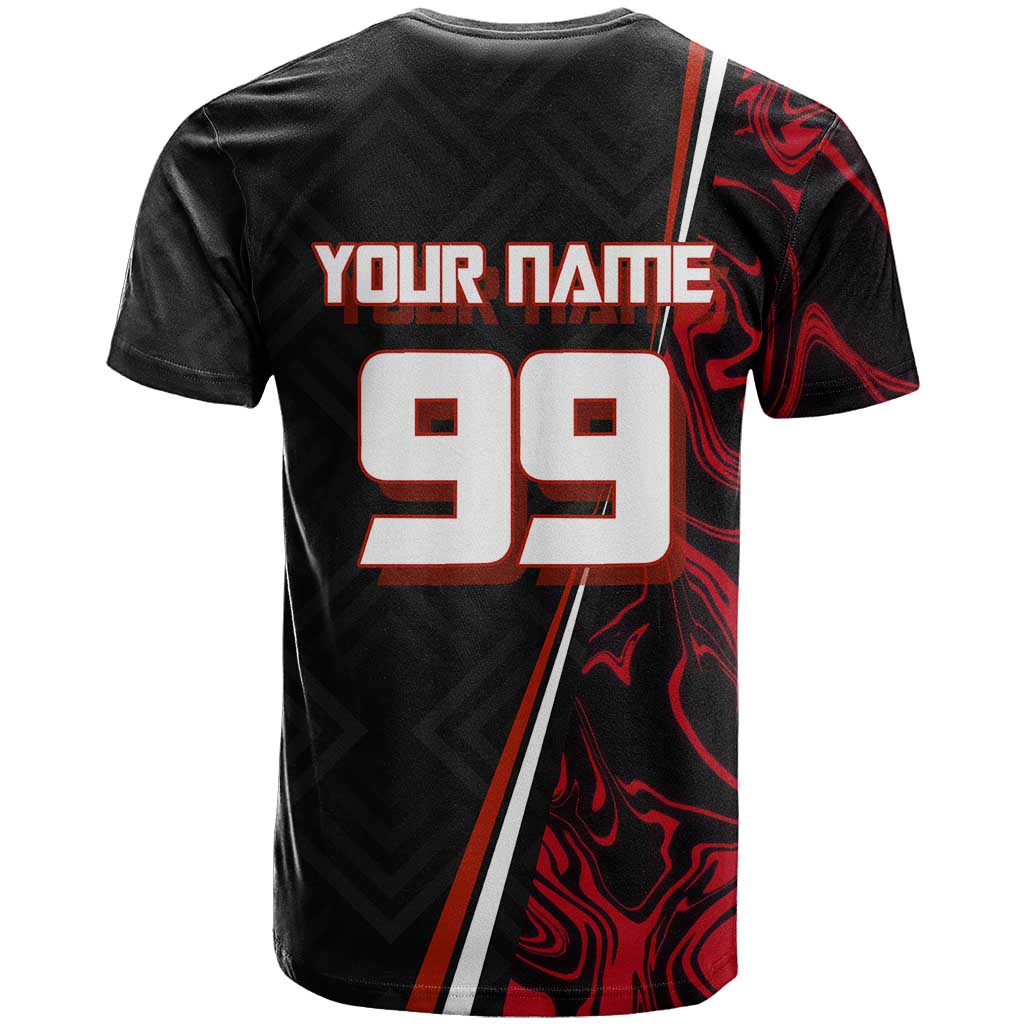 Personalized Yuji Itadori Jujutsu Kaisen Soccer Theme T Shirt with Dynamic Kick Pose and Red Black Flame Graphic Design - The Mazicc