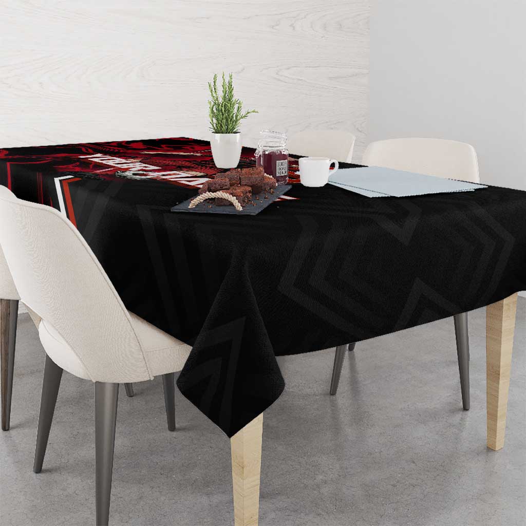 Personalized Yuji Itadori Jujutsu Kaisen Soccer Theme Tablecloth with Dynamic Kick Pose and Red Black Flame Graphic Design - The Mazicc