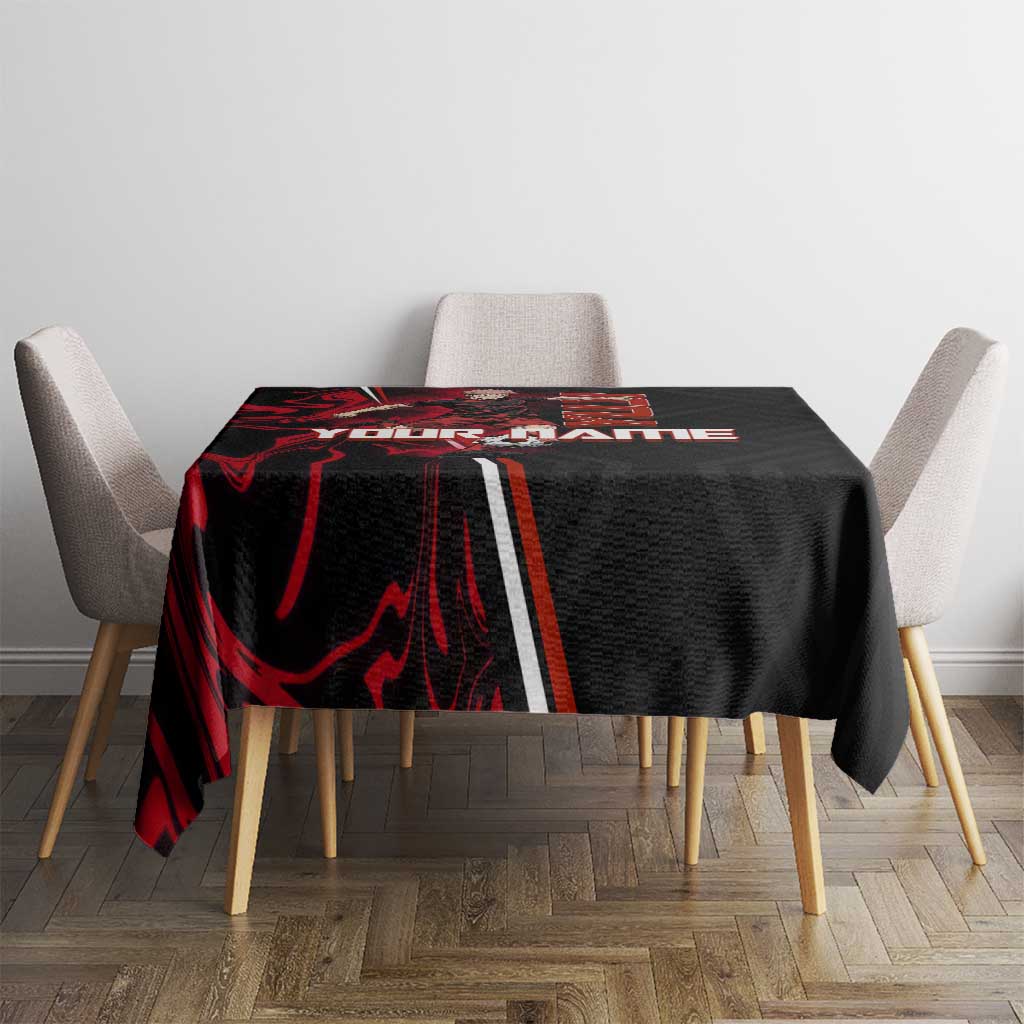 Personalized Yuji Itadori Jujutsu Kaisen Soccer Theme Tablecloth with Dynamic Kick Pose and Red Black Flame Graphic Design - The Mazicc