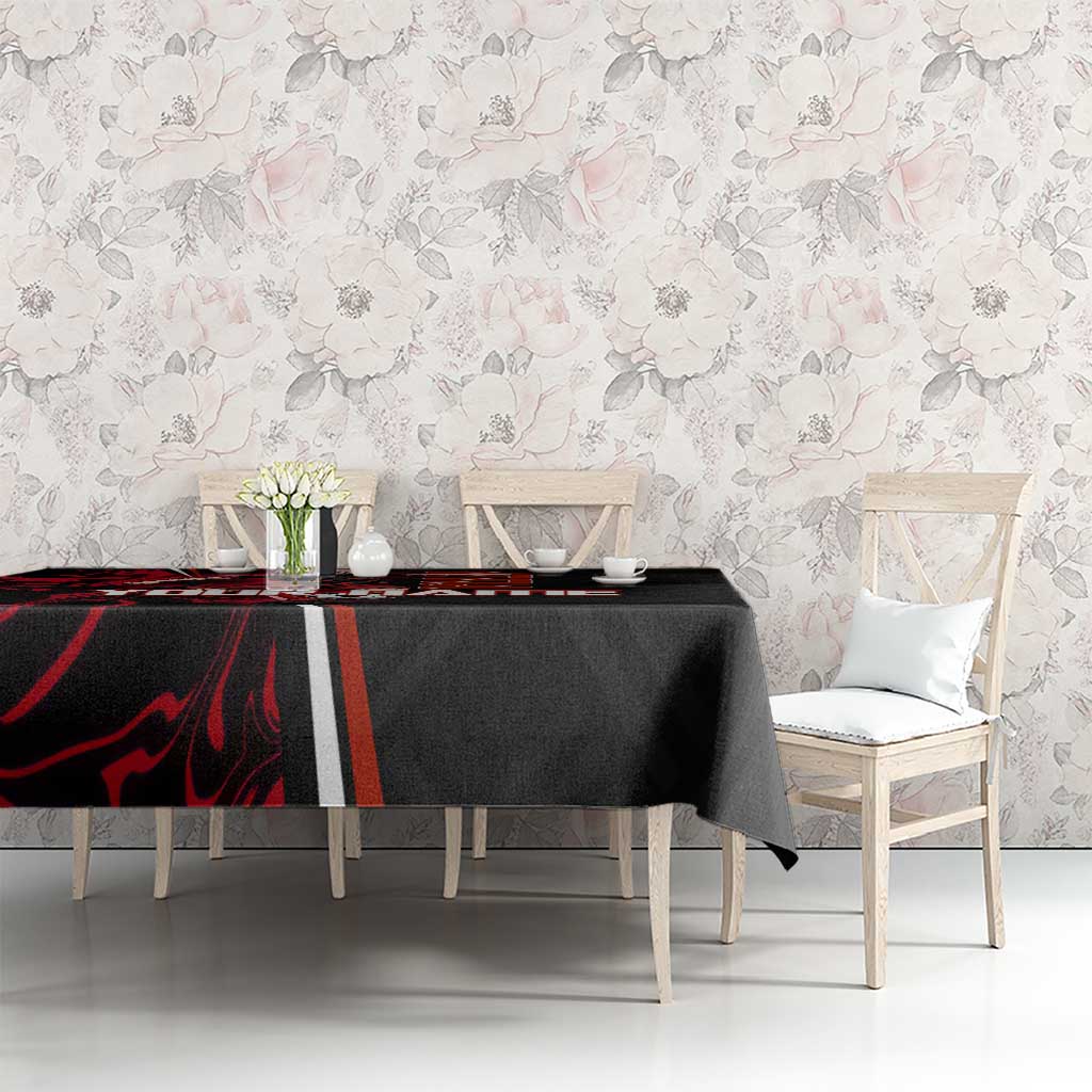 Personalized Yuji Itadori Jujutsu Kaisen Soccer Theme Tablecloth with Dynamic Kick Pose and Red Black Flame Graphic Design - The Mazicc
