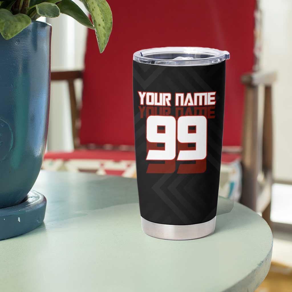 Personalized Yuji Itadori Jujutsu Kaisen Soccer Theme Tumbler Cup with Dynamic Kick Pose and Red Black Flame Graphic Design - The Mazicc
