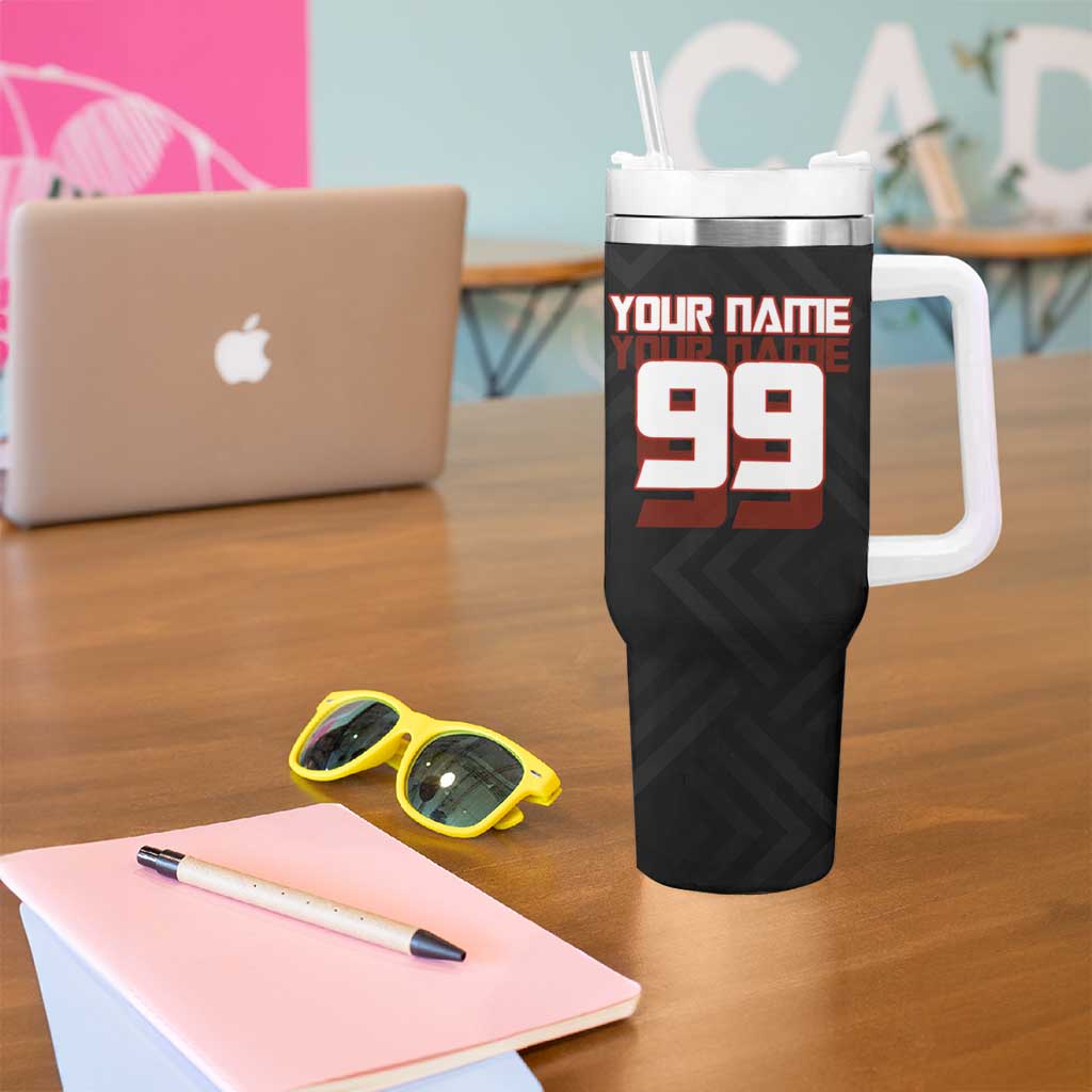 Personalized Yuji Itadori Jujutsu Kaisen Soccer Theme Tumbler With Handle with Dynamic Kick Pose and Red Black Flame Graphic Design - The Mazicc