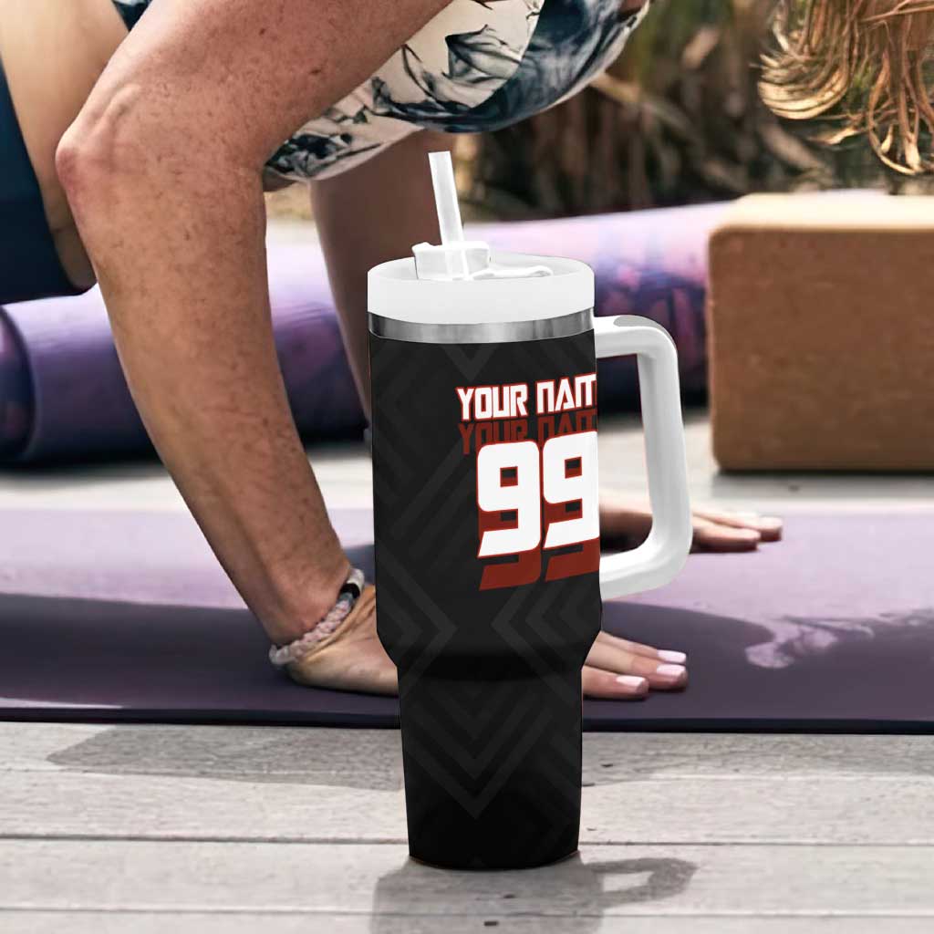 Personalized Yuji Itadori Jujutsu Kaisen Soccer Theme Tumbler With Handle with Dynamic Kick Pose and Red Black Flame Graphic Design - The Mazicc