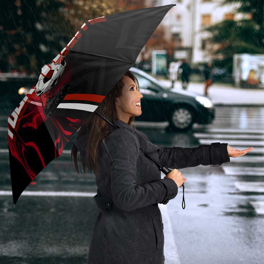 Personalized Yuji Itadori Jujutsu Kaisen Soccer Theme Umbrella with Dynamic Kick Pose and Red Black Flame Graphic Design - The Mazicc