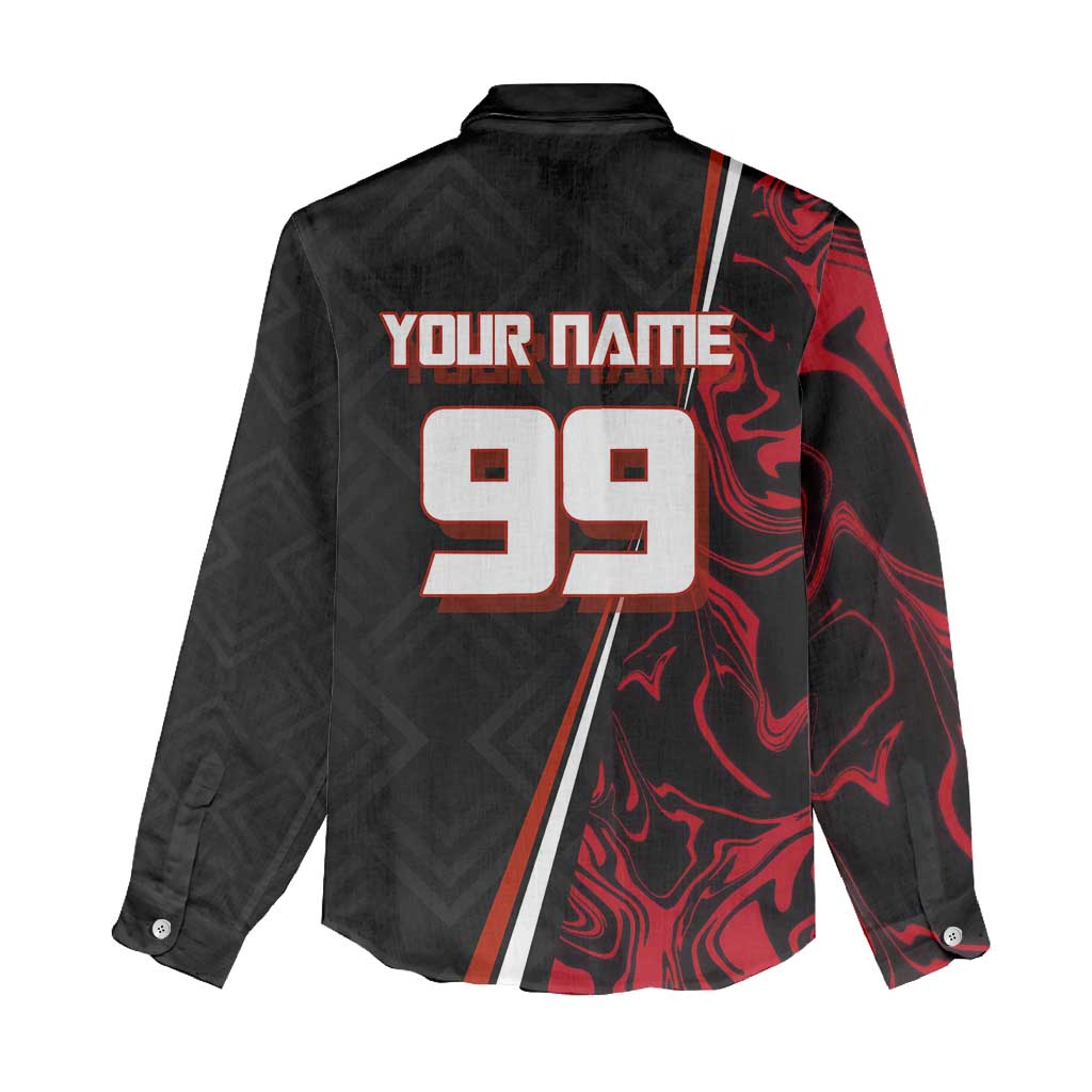 Personalized Yuji Itadori Jujutsu Kaisen Soccer Theme Women Casual Shirt with Dynamic Kick Pose and Red Black Flame Graphic Design - The Mazicc