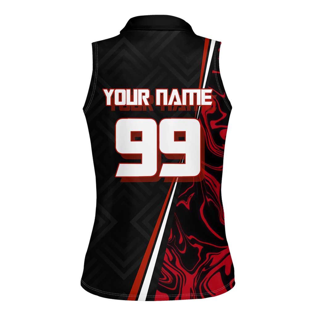 Personalized Yuji Itadori Jujutsu Kaisen Soccer Theme Women Sleeveless Polo Shirt with Dynamic Kick Pose and Red Black Flame Graphic Design - The Mazicc
