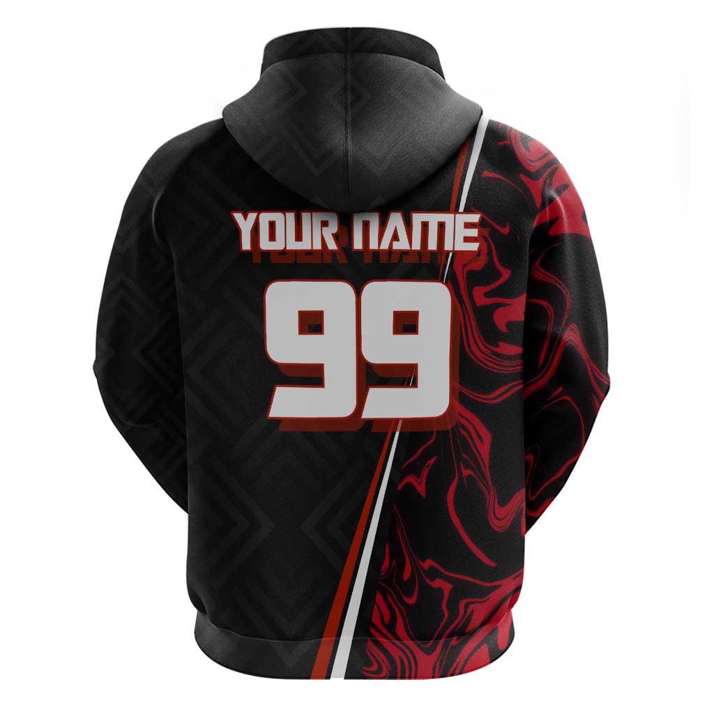 Personalized Yuji Itadori Jujutsu Kaisen Soccer Theme Zip Hoodie with Dynamic Kick Pose and Red Black Flame Graphic Design - The Mazicc