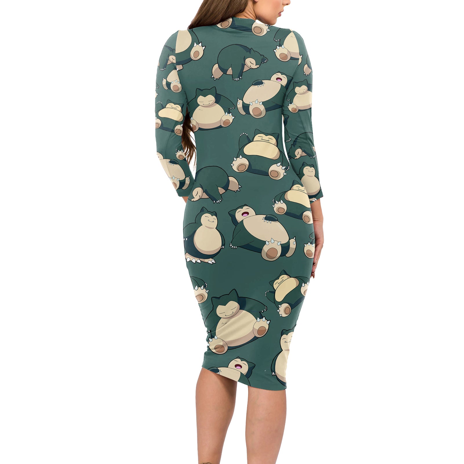 Snorlax Pattern Style Long Sleeve Bodycon Dress