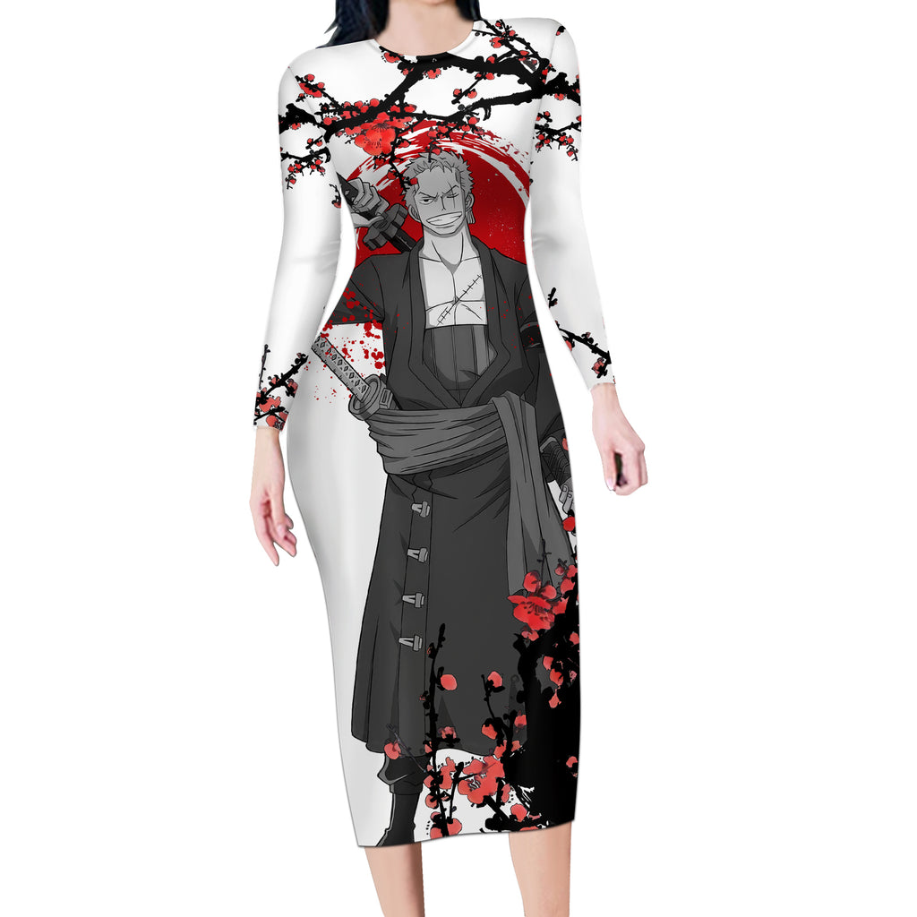 Roronoa Zoro Anime One Piece Japan Style Long Sleeve Bodycon Dress