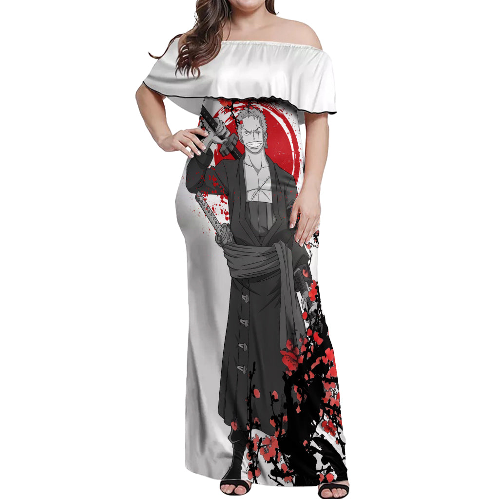 Roronoa Zoro Anime One Piece Japan Style Off Shoulder Maxi Dress