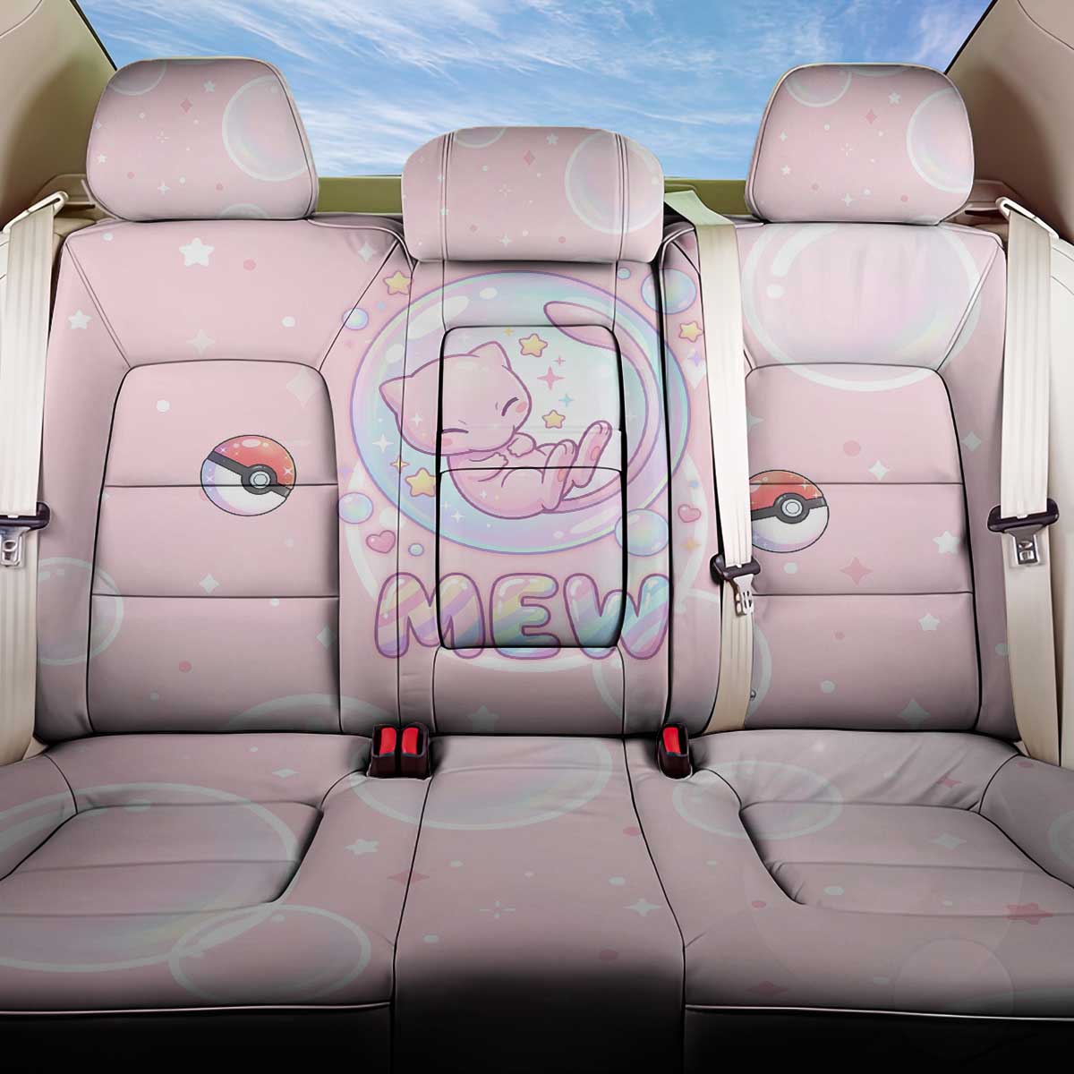 Mew Back Car Seat Cover Pastel Kawaii Bubble Art