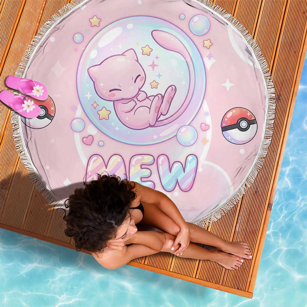 Mew Beach Blanket Pastel Kawaii Bubble Art