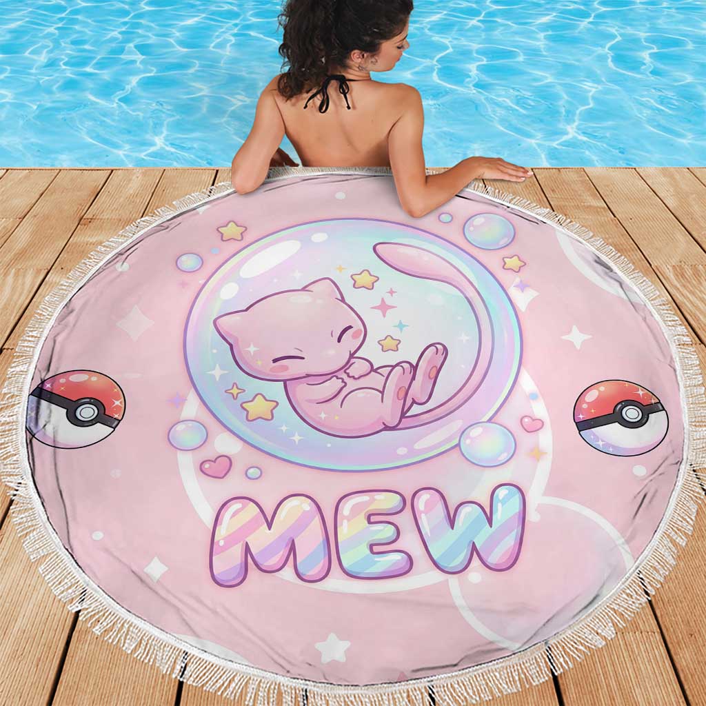 Mew Beach Blanket Pastel Kawaii Bubble Art