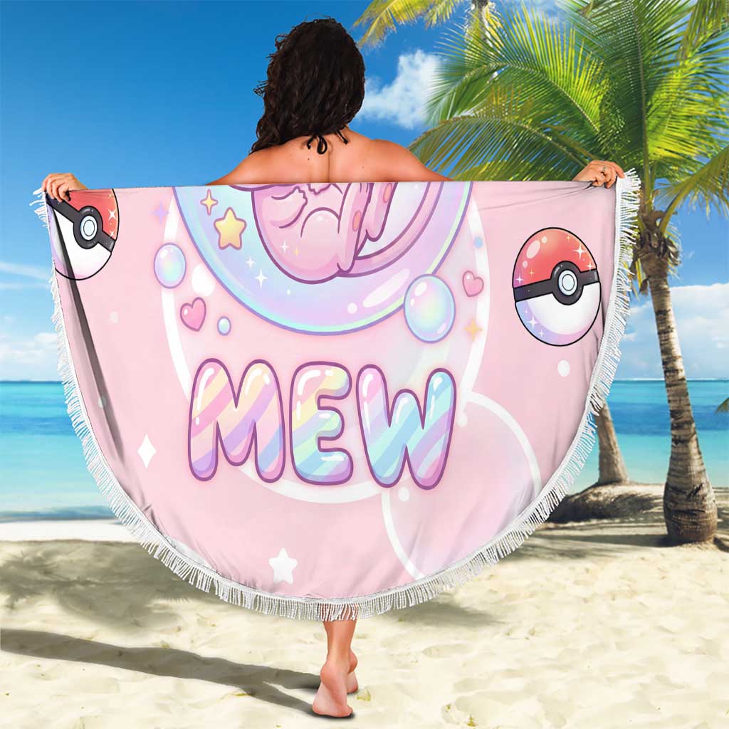 Mew Beach Blanket Pastel Kawaii Bubble Art