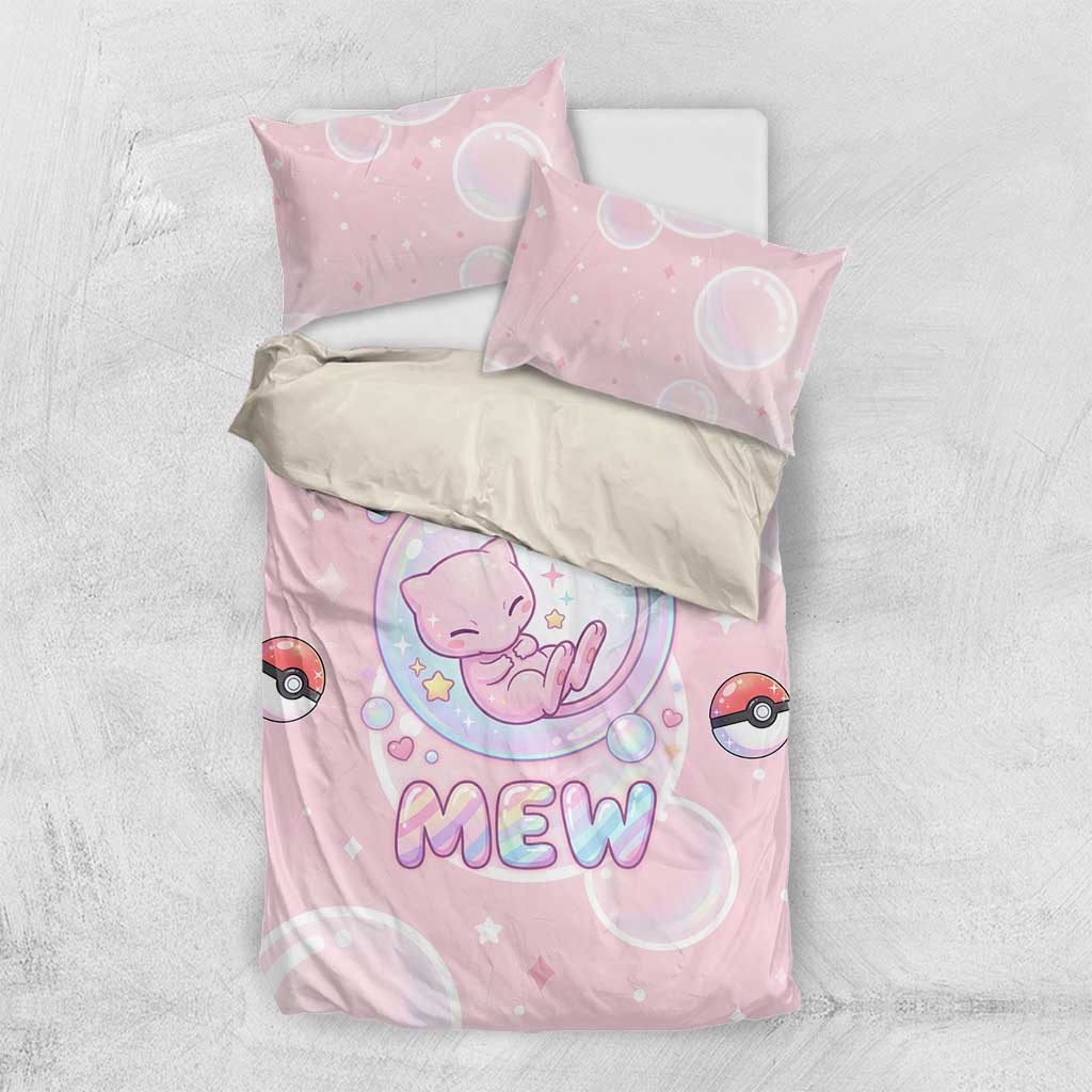 Mew Bedding Set Pastel Kawaii Bubble Art