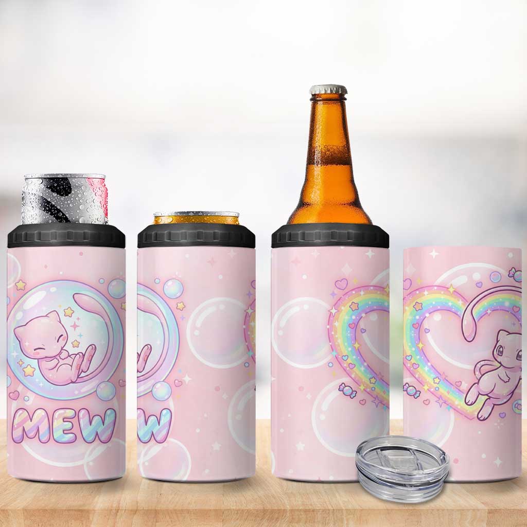 Mew 4 in 1 Can Cooler Tumbler Pastel Kawaii Bubble Art
