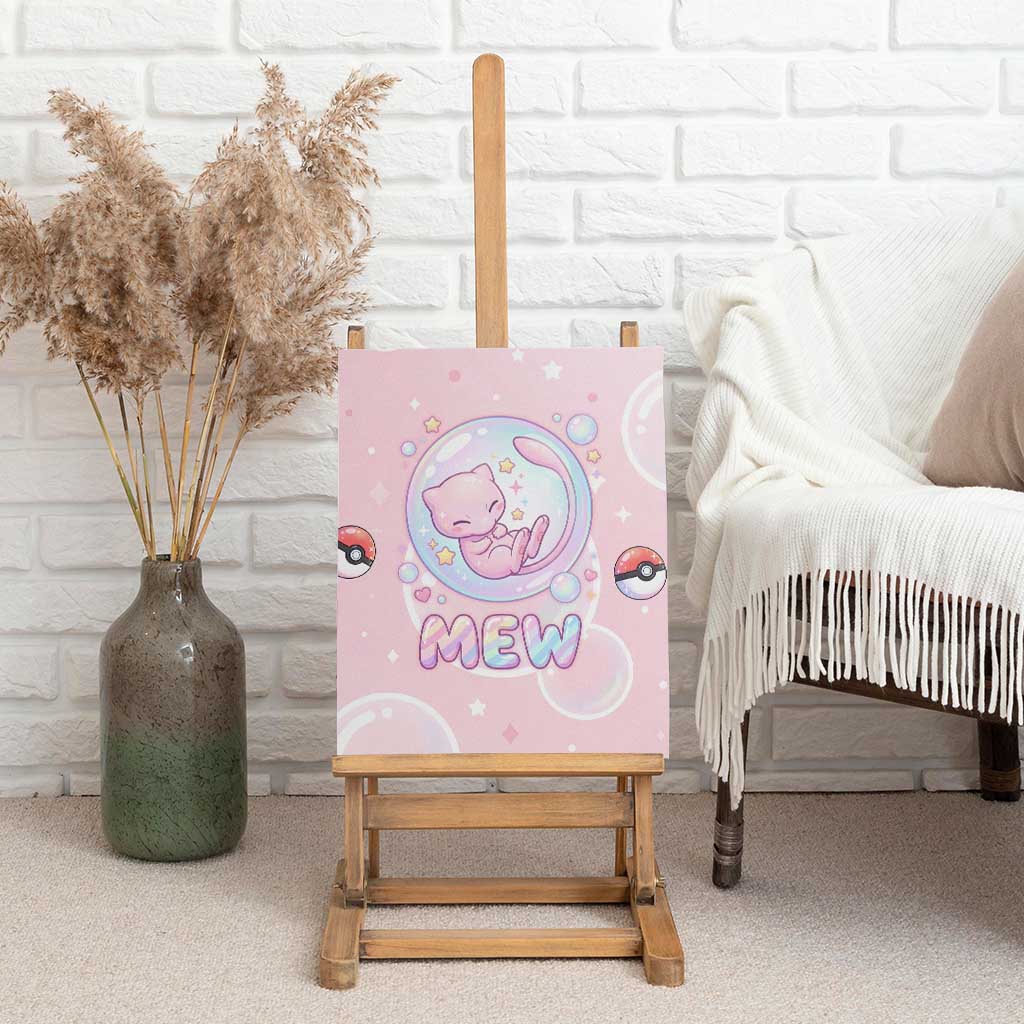 Mew Canvas Wall Art Pastel Kawaii Bubble Art
