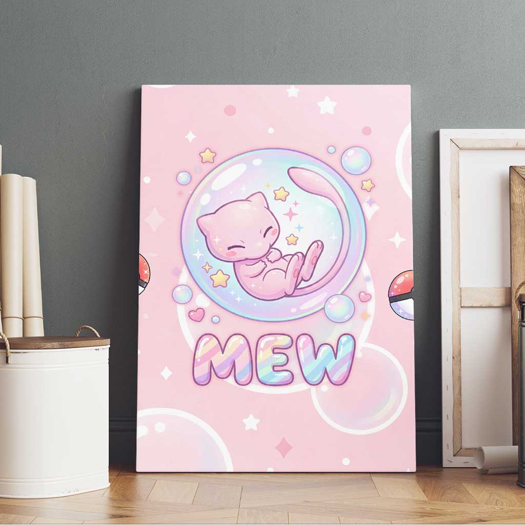 Mew Canvas Wall Art Pastel Kawaii Bubble Art