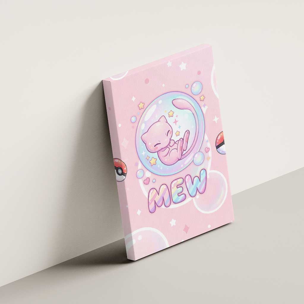 Mew Canvas Wall Art Pastel Kawaii Bubble Art