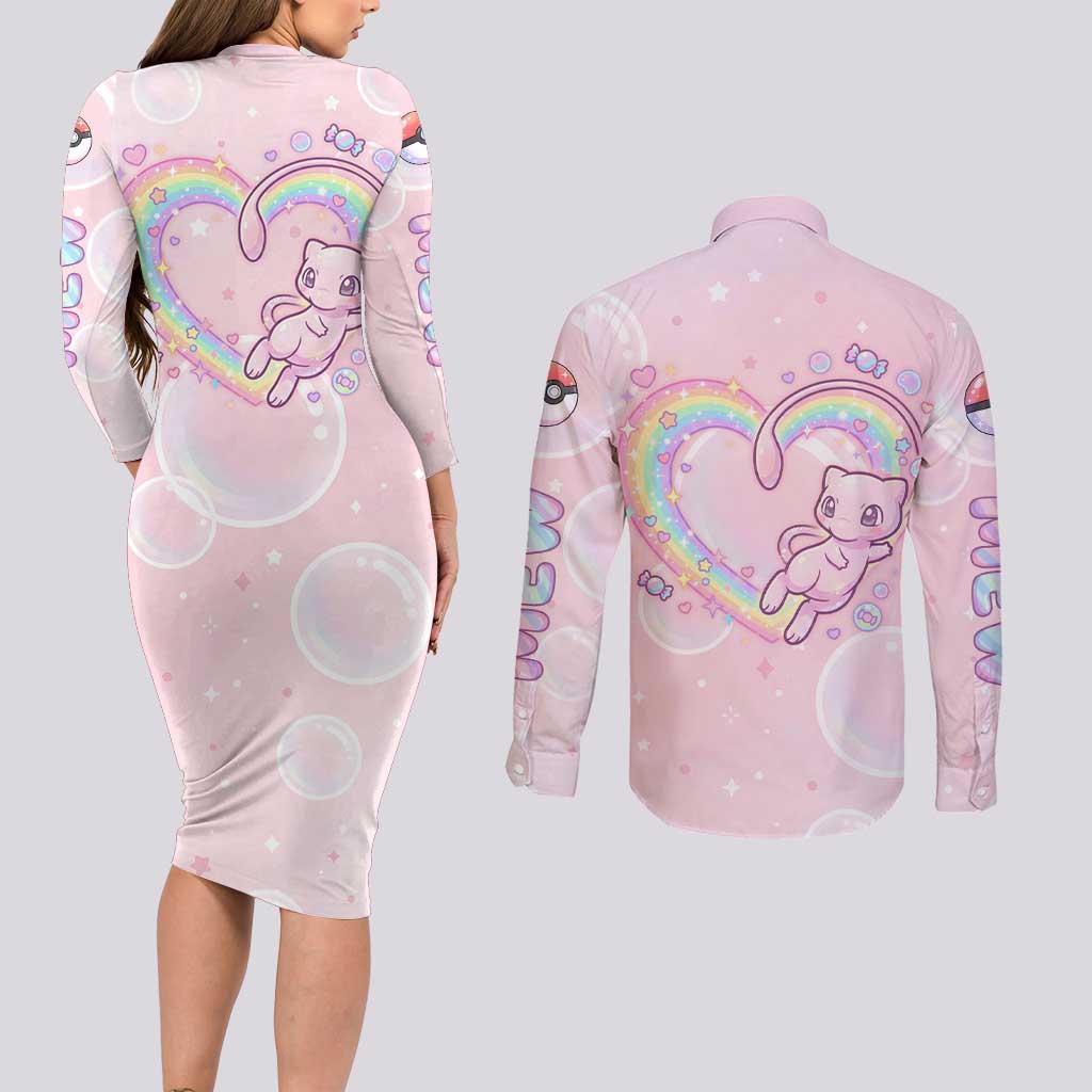 Mew Couples Matching Long Sleeve Bodycon Dress and Long Sleeve Button Shirt Pastel Kawaii Bubble Art